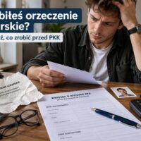 Kandydat na kierowcę sprawdzający zniszczone orzeczenie lekarskie i wniosek o PKK